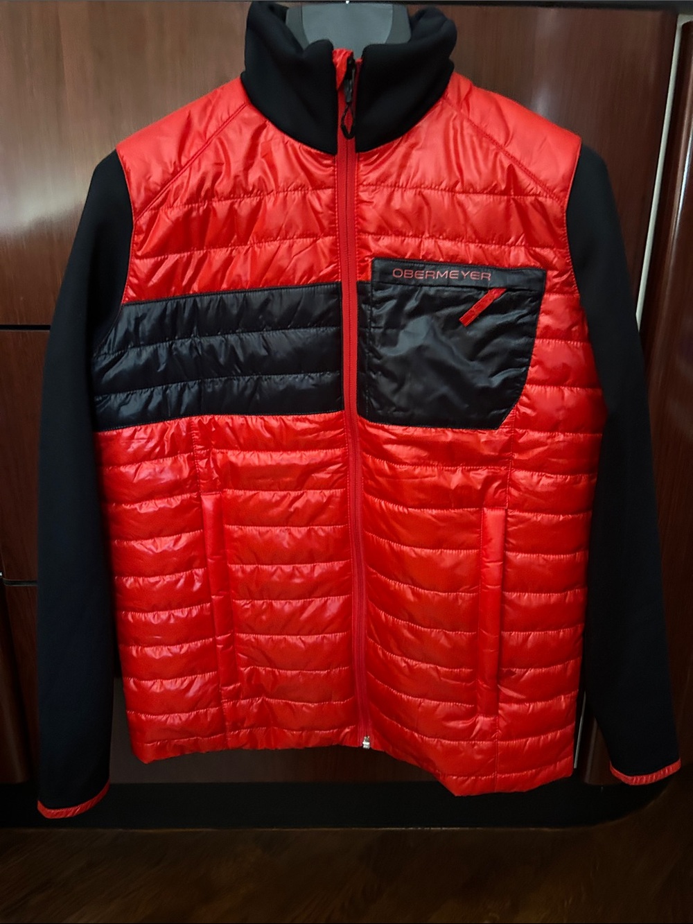 Obermeyer Teen Red and Black Quilted Hybrid Jacket